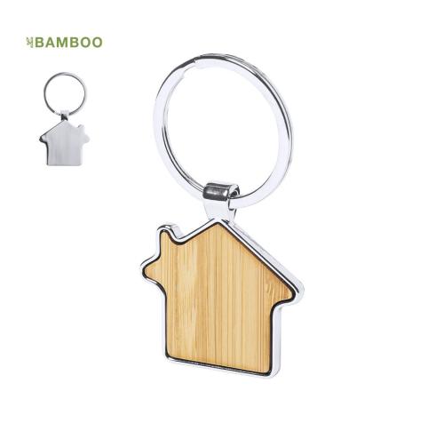 Custom Printed House Shaped Metal & Bamboo Keyrings Cutum