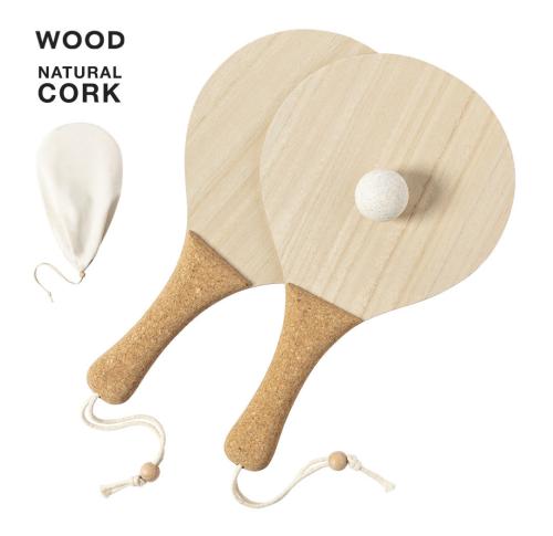 Wood and Cork Beach Ball Rackets Set Wheatstraw Ball