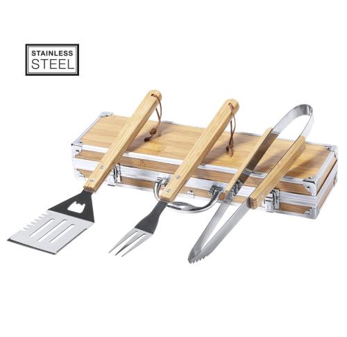 Barbecue Set Metal & Bamboo Handles