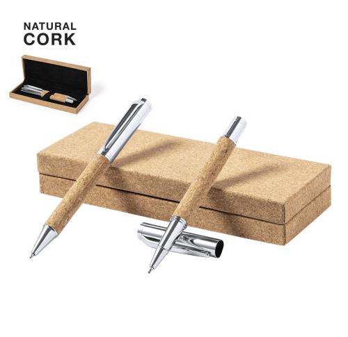 Cork & Metal Pen Set - Rollerball Blue Gel Ink