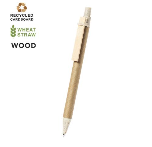 Recycled Cardboard Pen Wheat Straw Clip & Tip Blue Ink