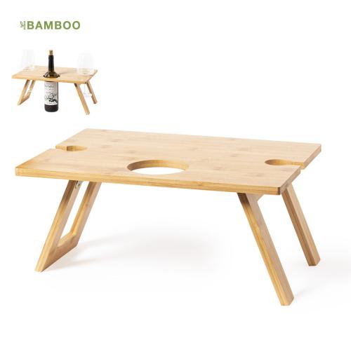 Foldable Portable Bamboo Table Holds Wine Bottle & 2 Glasses
