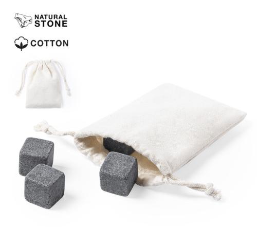 Set of Soapstone Ice Cubes in Cotton Drawstring Bag 4 Cubes