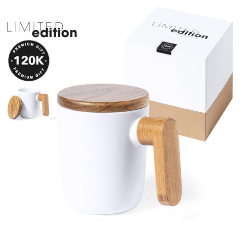 Ceramic Coffee Mug With Wooden Lid Custom Logo