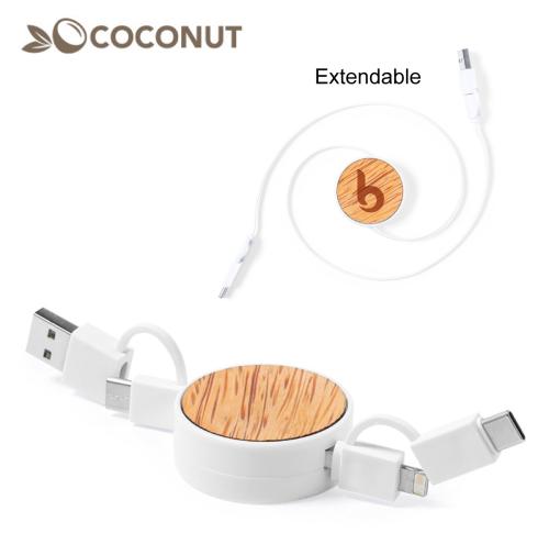 USB Extension Cable with Charger Made of Coconut