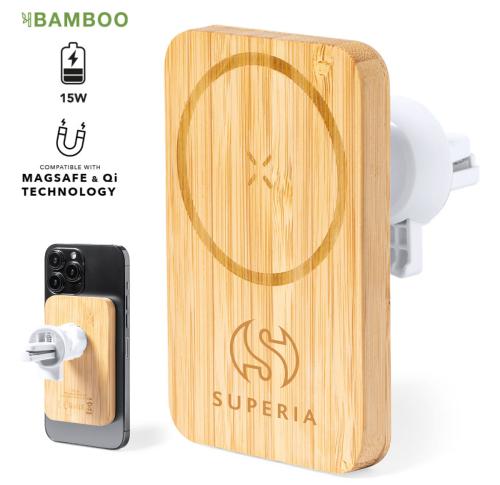 Magnetic Car Grill Wireless Phone Charger Eco Friendly Bamboo