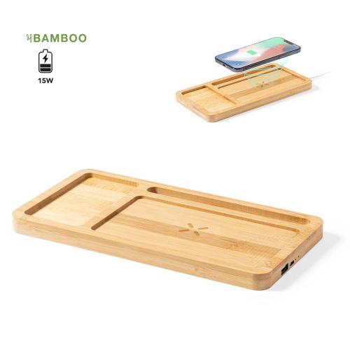 Wireless Phone Charger and Desktop Organiser Bamboo