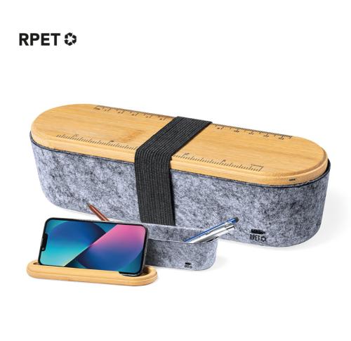 Recycled Student Felt Pencil Case Bamboo Ruler Lid And Phone Holder