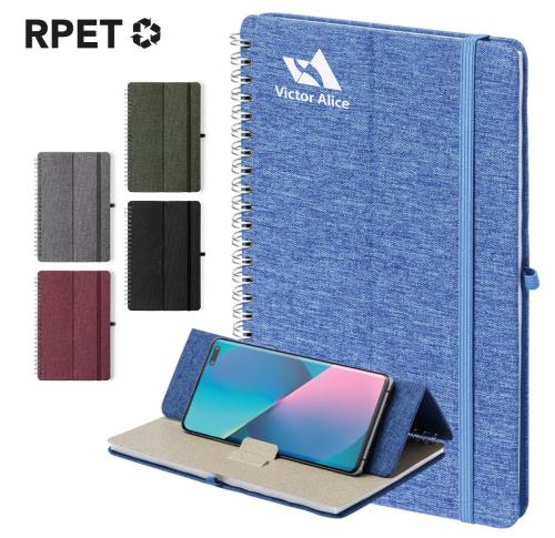 Recycled Spiral Bound Notebook With Integrated Phone/ Tablet Holder