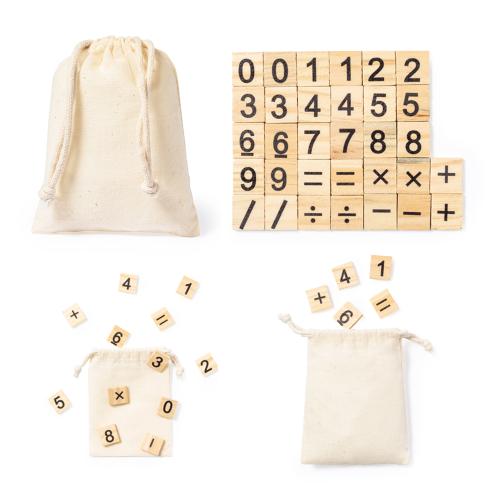 Calculation Game Wooden Set Cotton Drawstring Bag
