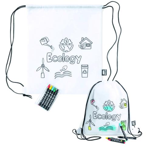 Recycled Drawstring Bag and Crayons