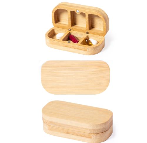 Promotional Branded Eco Bamboo Pill Boxes 3 Compartments