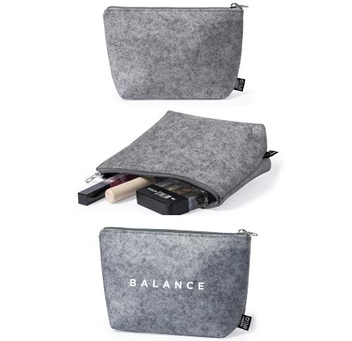 Eco Recycled Felt Grey Makeup Cosmetic Bag Zipped