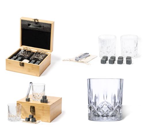 Cut Glass Whisky Glasses Set Stone Ice Cubes 2 Glasses 329ml Steger