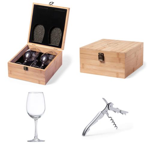 2 Wine Glasses in Bambook Case And Waiters Friend Bottle Opener Wine Set 