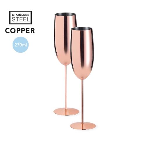 Branded Rose Gold Stainless Steel Champagne Flutes 270ml