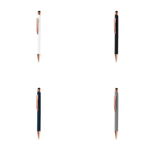 Promotional Soft Touch Rose Gold Stylus Pens Blue Ink