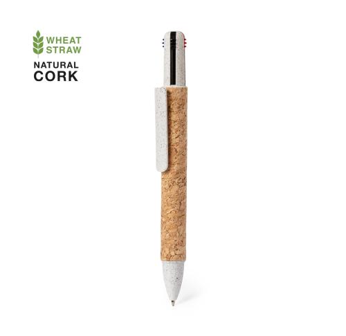 Printed 4-in-1 Pen Cork and Wheastraw Blue, Red, Green, Black Ink