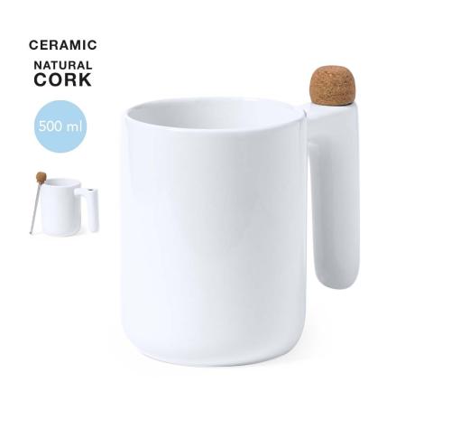 Custom 500ml Ceramic Mug  Integrated Stirrer Stainless Steel