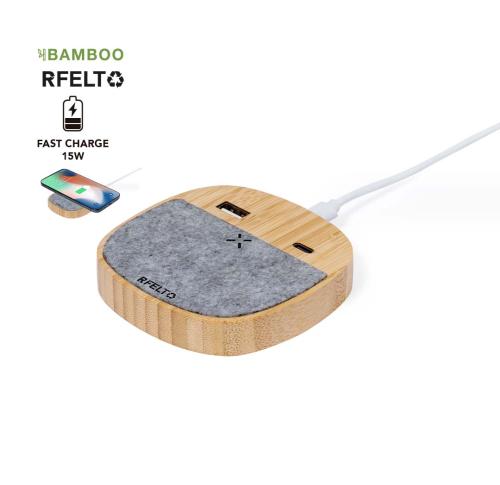 Promotional Wirless Bamboo Felt Portable Phone Chargers 15W Qi