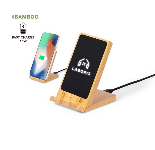 Branded Wireless Bamboo Smartphone Holders 15W