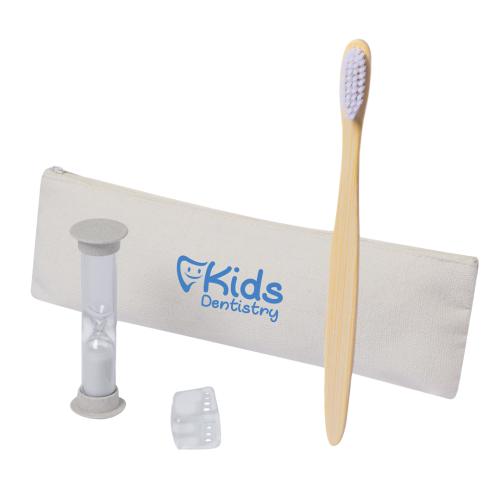 Pinted Eco Bamboo Toothbrush Sets - Sand Timer Cotton Pouch