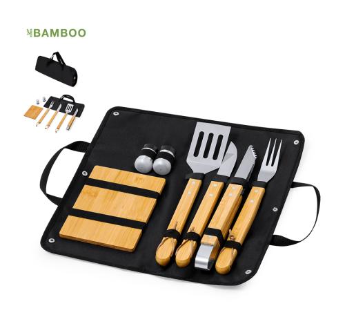 Promotional Barbecue Gift Sets Bamboo & Stainless Steel 7 Accessories