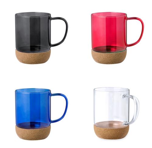Printed 450ml Borisilicate Glass Mugs Cork Base Transluscent