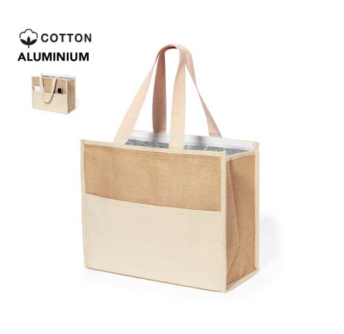 Printed Tote Cooler Bags Cotton And Laminated Jute Front Pocket