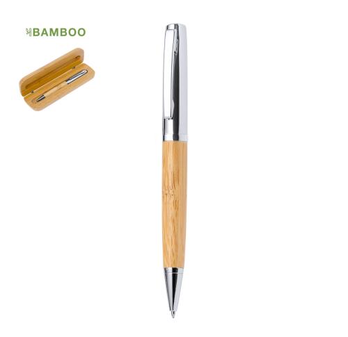 Printed Gift Boxed Bamboo & Metal Pens, Blue Ink