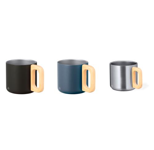 Custom Recycled Stainless Steel 400ml Insulated Coffee Cups Wooden Handle
