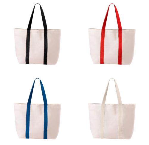 Cotton Beach Tote Bag Contrasting Handles Button Closure