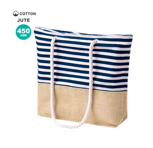 Custom Striped Cotton & Jute Rope Handled Luxury Beach Bag Totes Zippered
