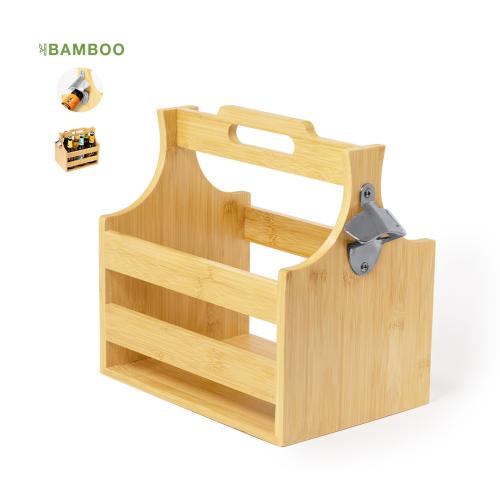 Branded Bamboo 6 Beer / Wine Bottle Carriers Integrated Bottle Opener