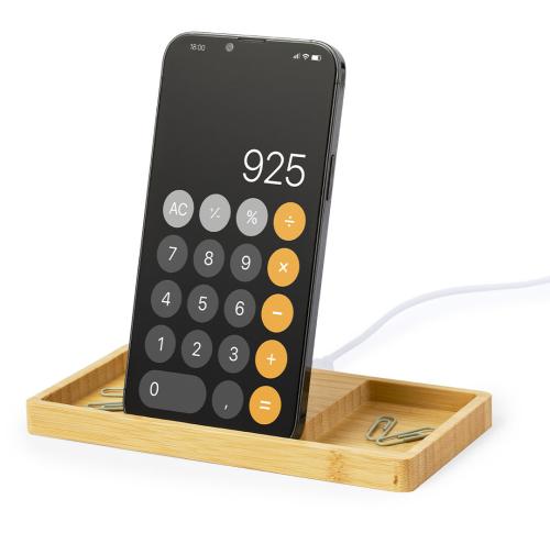 Custom Bamboo 15W Wireless Desktop Phone Chargers & Organiser