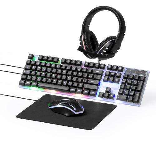 Luxury Gamer Set Optical Mouse, QWERTY Keyboard, Mousemat & Earphones