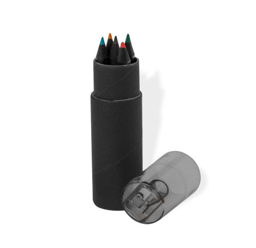Promotional 6 Wooden Coloured Pencils Cylinddrical Set Integrated Pencil Sharpener