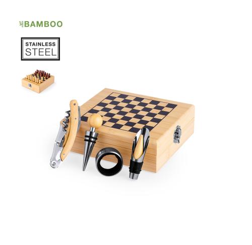 Printed Luxury Chess Set & Wine Set Finished in Bamboo