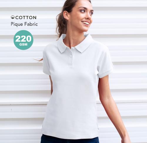 Womens White Polo Shirt 100% Cotton Two Buttons