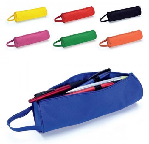 Zipped printed tube shaped pencil case with carry handle