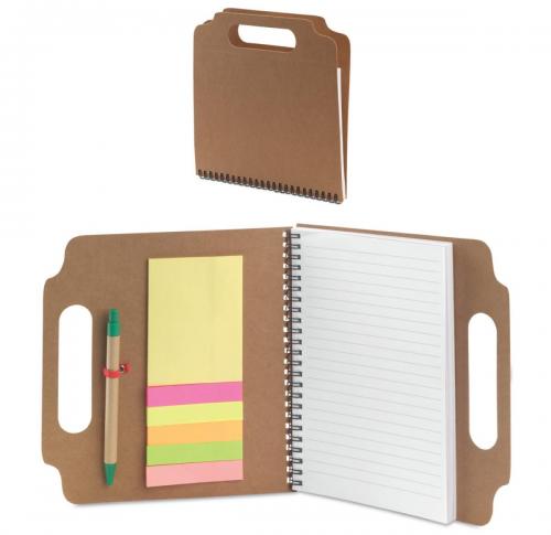 Recycled Cardboard Note Booklet Folder With Sticky Notes, Sticky Tabs & Ballpoint Pen