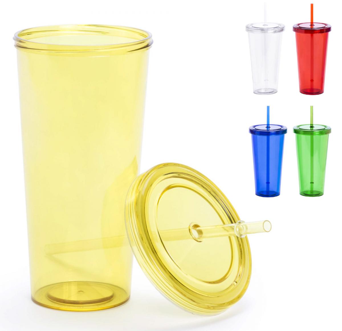 Plastic Stadium Cups With Lid  & Straw 750 Ml