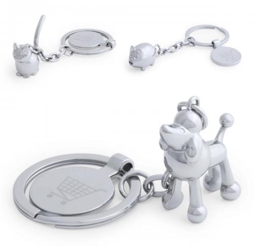 Metal Euro Trolley Keyring with Dog