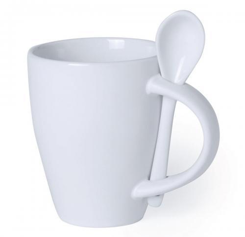 Plain White Mug with Spoon In Handle