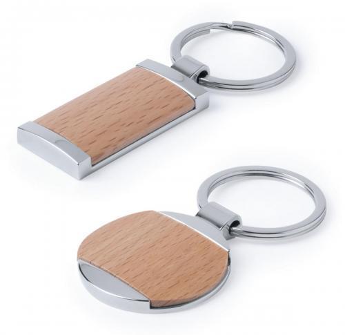 Wooden Rectangular or Round Keyring Encased in Metal