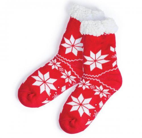 Printed Christmas Socks - Star Patterned Red / White Christmas Fleecy Socks