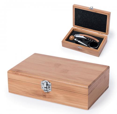 Branded Bamboo Wine Gift Sets Stainless Steel Accessories