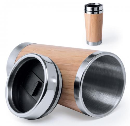 Stainless Steel & Bamboo Metal Thermal Mug 500ml