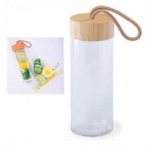 Eco Friendly Glass Water Bottle Bamboo Lid 420ml