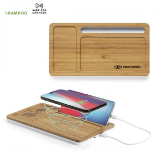 Bamboo Wirless Charger & Organizer 1000 mAh Mobile Phone Stand